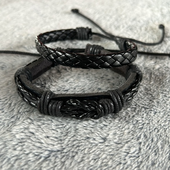 NWOT🌟Mens Black Multilayer Faux Leather Braided Bracelets - Picture 3 of 7